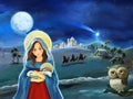 Religious illustration kings holy family owl illustration Royalty Free Stock Photo