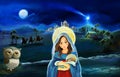 Religious illustration kings holy family owl illustration Royalty Free Stock Photo