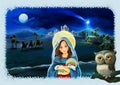 Religious illustration kings holy family owl illustration Royalty Free Stock Photo