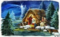 Religious illustration three kings - and holy family - tradition Royalty Free Stock Photo