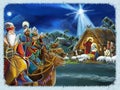 Religious illustration three kings - and holy family - traditional scene