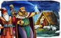 Religious illustration three kings - and holy family - traditional scene - illustration for children Royalty Free Stock Photo