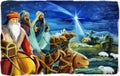 Religious illustration three kings - and holy family - traditional scene - illustration for children Royalty Free Stock Photo