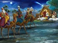 Religious illustration three kings - and holy family - traditional scene