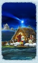 Religious illustration three kings - and holy family - traditional scene Royalty Free Stock Photo