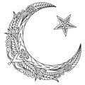 Religious islamic symbol of the star and the crescent with flower Royalty Free Stock Photo