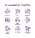 Religious issues and values concept icons set