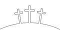 Religious linear cross. Easter background with calvary. Hill with cross