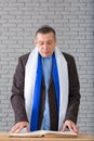 Religious man dressed in knitted Jewish kipa