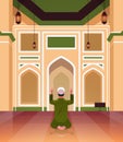 religious muslim man kneeling and praying inside mosque building ramadan kareem holy month religion concept rear view