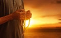 Religious muslim man praying with rosary beads Royalty Free Stock Photo