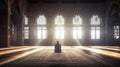 Religious muslim man praying inside the mosque. Generative Ai