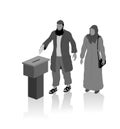 Religious muslim voters are voting for election with ballot box