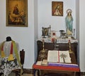 Religious objects decorating a small altar in a private chapel Royalty Free Stock Photo