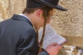 Religious orthodox praying at the Western wall in Jerusalem old city, Israel.