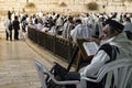 Religious orthodox praying at the Western wall in Jerusalem old city. JERUSALEM, ISRAEL. 24 October 2018