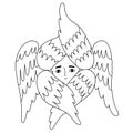 Religious outline symbol six winged Angel cherub and Seraph. Vector illustration. Line drawing. heavenly character For Royalty Free Stock Photo