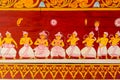 Religious paintings on the wall of Sri Dalada Maligawa or the Temple of the Sacred Tooth Relic, a Buddhist temple in the city of Royalty Free Stock Photo