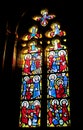 Religious picture on stained glass in the church Royalty Free Stock Photo