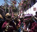 religious procession catholic of the seÃ±pr de animas- traveled on a litter and carried by the faithful as well as musicians