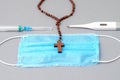 Surgical mask, syringe and thermometer
