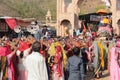 Religious public procession in India outside a temple