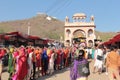 Religious public procession in India outside a temple