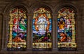 Religious scene of Ascension of Jesus on stained glass windows