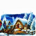 Religious scene with three kings and the holy family traditional illustration for children Royalty Free Stock Photo