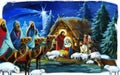 Religious scene with three kings and the holy family traditional illustration for children Royalty Free Stock Photo