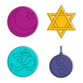 Religious sign icon set, color outline style