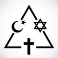 Religious signs united in triangle: Islam, Christianity, Judaism