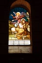 Religious stain glass window The Holy Altar at St. Joseph Church in the old city of Nazareth in Israel