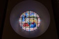 Religious stained glass window in the museum of the Cathedral, Santa Maria del Fiore, Florence, Italy