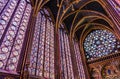 Religious stained glass windows in the Sainte Chapelle, Paris, F