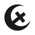 Religious symbol of islam and christianity as one united, joined and connected religion