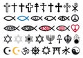 Religious symbols, religion signs, vector set