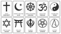 Religious symbols isolated on white. Vector illustrations. Royalty Free Stock Photo