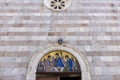 Religious themed mosaic above the entrance to the Holy Trinity Orthodox Church, Budva, Montenegro