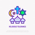 Religious tolerance thin line icon, interfaith respect. Modern vector illustration of peace and understanding between islam, Royalty Free Stock Photo