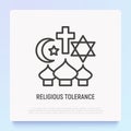 Religious tolerance thin line icon, interfaith respect. Modern vector illustration of peace and understanding between islam,