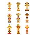 Religious totem set, colorful native cultural tribal symbols vector Illustrations on a white background Royalty Free Stock Photo