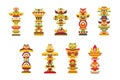 Religious totem set, colorful native cultural tribal symbols vector Illustrations on a white background Royalty Free Stock Photo