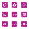 Religious town icons set, grunge style