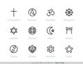 Religious Tradition Symbols set. Christianity, Atheism, Hinduism, Buddhism, Judaism, Chinese, Islam, Shinto, Taoism