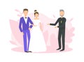 Religious Wedding Ceremony, Couple of Newlyweds and Priest Officiating Wedding Ceremony Flat Vector Illustration Royalty Free Stock Photo
