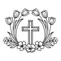 Religious wreath with cross, Vector Flower Cross, Faith Cross