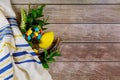 Religious yellow citron etrog species from the jewish holiday of Sukkot on kippah and tallit