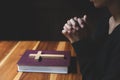 Religious young woman praying to God in the morning, spirtuality and religion, Religious concepts Royalty Free Stock Photo