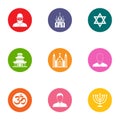 Religious zealot icons set, flat style Royalty Free Stock Photo